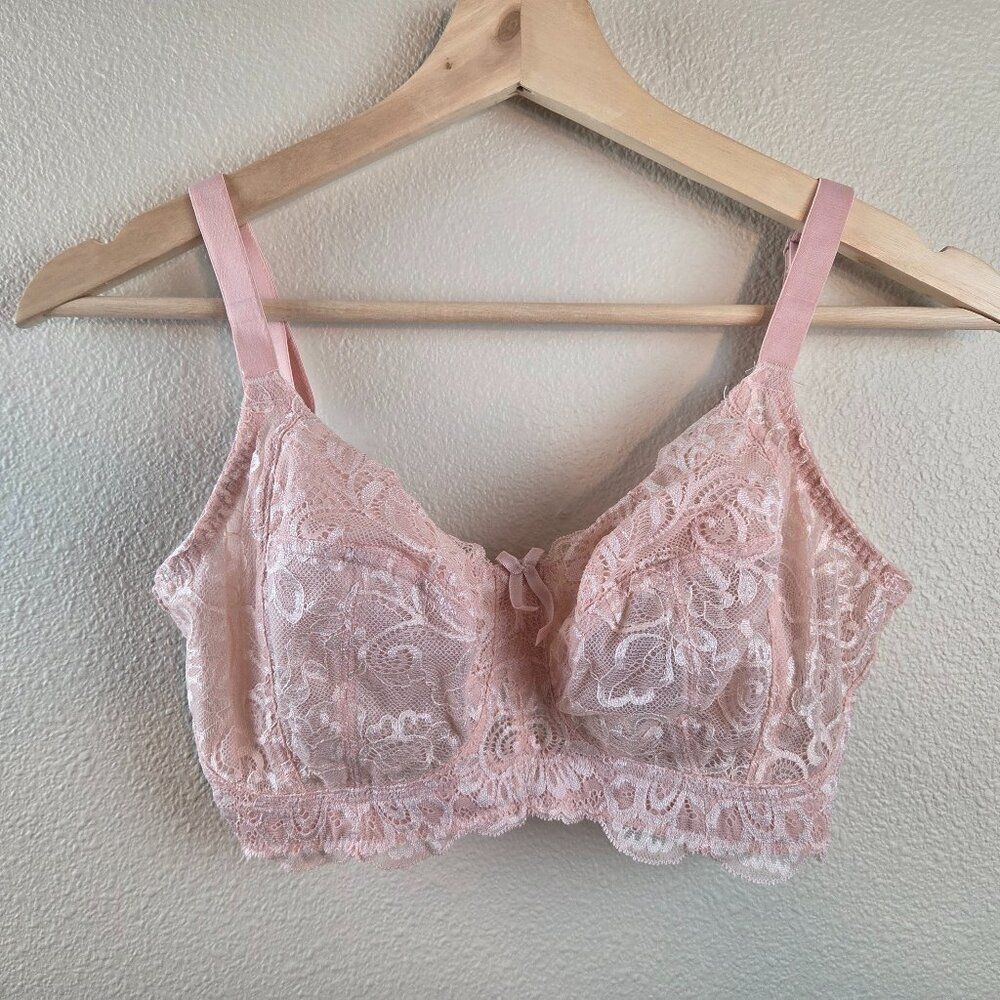 Panache Andorra Wireless Bra Size 32F Full Cup Soft Blush Pink Lace NEW Romantic - Picture 2 of 8